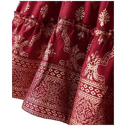 Pine Kids Viscose Woven Full Sleeves Foil Printed Kurta Churidar Set with Dupatta - Maroon