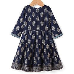 Pine Kids Viscose Woven Full Sleeves Foil Printed Kurta Churidar Set with Dupatta - Navy