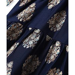 Pine Kids Viscose Woven Full Sleeves Foil Printed Kurta Churidar Set with Dupatta - Navy