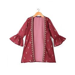 Pine Kids  Woven  Top and Palazzo with Full Sleeves Sequin Detailing Shrug - Maroon