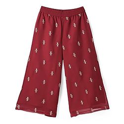 Pine Kids  Woven  Top and Palazzo with Full Sleeves Sequin Detailing Shrug - Maroon