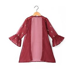 Pine Kids  Woven  Top and Palazzo with Full Sleeves Sequin Detailing Shrug - Maroon