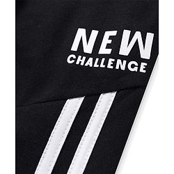 Pine Kids Cotton Knit Full Length Track Pants with Tape Detailing - Black
