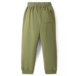 Pine Kids Cotton Knit Full Length Text Printed Lounge Pant with Cut & Sew Design - Olive Green