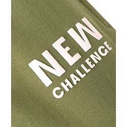 Pine Kids Cotton Knit Full Length Text Printed Lounge Pant with Cut & Sew Design - Olive Green