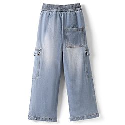 Pine Kids Denim Woven Full Length Washed Jeans With Text Patch & Cargo Pockets - Blue