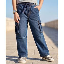 Pine Kids Denim Woven Full Length Washed Jeans with Pockets  - Navy Blue