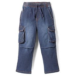 Pine Kids Denim Woven Full Length Washed Jeans with Pockets  - Navy Blue
