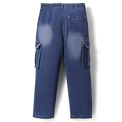 Pine Kids Woven Full Length Washed Denim Jeans With Cargo Pockets - Blue