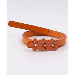 Pine Kids Belt with Floral Applique - Brown
