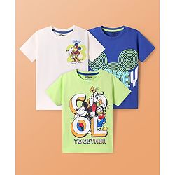Pine Kids Disney Single Jersey Knit Half Sleeves T-Shirt with Mickey Mouse & Friends Graphics Pack of 3 - Light Green Blue & White