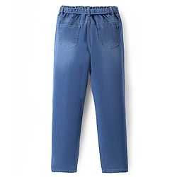 Pine Kids Full Length Washed Denim Jeans with Hearts Rhinestone Print - Blue
