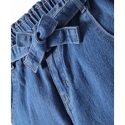 Pine Kids Full Length Washed Denim Jeans with Hearts Rhinestone Print - Blue