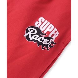 Pine Kids Cotton Knit Full Length Lounge Pants With Racer Text Print - Red