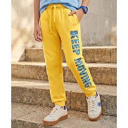 Pine Kids Knit Full Length Lounge Pant With Text Print - Golden