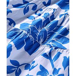 Pine Kids Cotton Woven Frilled Sleeves Frocks with Smock Detailing & Floral Print - Blue & White