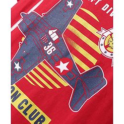 Pine Kids Cotton Knit Half Sleeves T-Shirt With Aircraft Text Print - Red