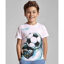 Pine Kids Cotton Knit Half Sleeves T-Shirt with Football Print - White