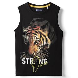 Pine Kids Cotton Knit Sleeveless Tank T-Shirt with Tiger Print - Black