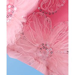 Pine Kids Woven Half Sleeves Sequined & Flower Applique Party Wear Dress - Pink