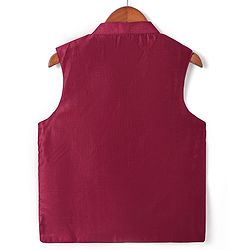 Pine Kids Woven Full Sleeves Floral Printed Kurta Pyjama Set with Emboroidered Nehru Jacket - Maroon