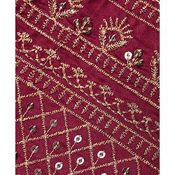 Pine Kids Woven Full Sleeves Floral Printed Kurta Pyjama Set with Emboroidered Nehru Jacket - Maroon