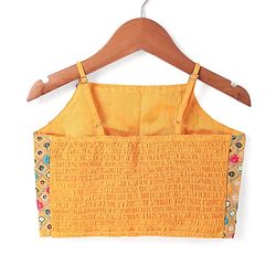 Pine Kids Woven  Singlet Sleeves Mirror & Floral Embroidered Choli Lehenga Set with Dupatta - Mustard