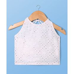 Pine Kids Woven Sleeveless Sequins Detailing Choli with Floral Printed Lehenga & Dupatta Set - Mustard & White