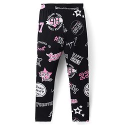 Pine Kids Cotton Lycra Knit Full Length Leggings Text Print - Black