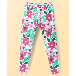Pine Kids Cotton Lycra Knit Full Length Legging With Floral Print - White