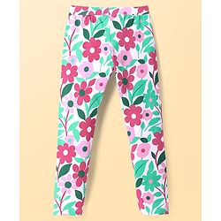 Pine Kids Cotton Lycra Knit Full Length Legging With Floral Print - White