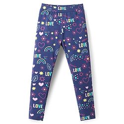 Pine Kids Cotton Lycra Knit Full Length Solid & Floral Printed Leggings Pack of 2 - Navy Blue & Dark Pink