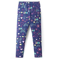 Pine Kids Cotton Lycra Knit Full Length Solid & Floral Printed Leggings Pack of 2 - Navy Blue & Dark Pink