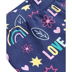 Pine Kids Cotton Lycra Knit Full Length Solid & Floral Printed Leggings Pack of 2 - Navy Blue & Dark Pink
