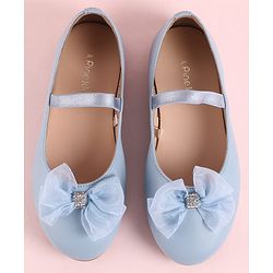 Pine Kids Slip On Ballerina with Bow Applique - Sky Blue
