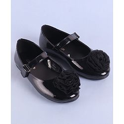 Pine Kids Velcro Closure Ballerina with Floral Applique - Black