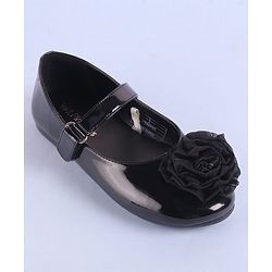 Pine Kids Velcro Closure Ballerina with Floral Applique - Black