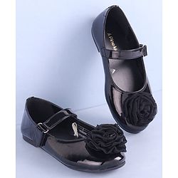 Pine Kids Velcro Closure Ballerina with Floral Applique - Black