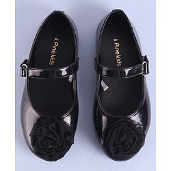 Pine Kids Velcro Closure Ballerina with Floral Applique - Black