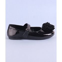 Pine Kids Velcro Closure Ballerina with Floral Applique - Black