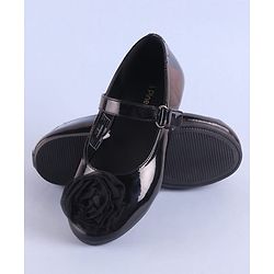 Pine Kids Velcro Closure Ballerina with Floral Applique - Black