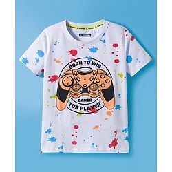 Pine Kids Cotton Knit Half Sleeves T-Shirt With Born To Win Text Print - White