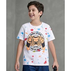 Pine Kids Cotton Knit Half Sleeves T-Shirt With Born To Win Text Print - White