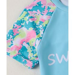 Pine Active Half Sleeves Printed Two Piece Swimsuit - Blue