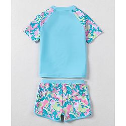 Pine Active Half Sleeves Printed Two Piece Swimsuit - Blue