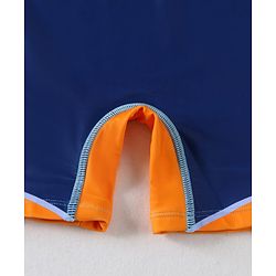 Pine Kids Half Sleeves Legged Swimsuit with Cap Abstract Print - Navy Blue
