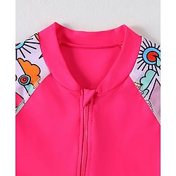 Pine Kids Half Sleeves Legged Swimsuit Animal Print - Fuschia