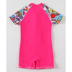 Pine Kids Half Sleeves Legged Swimsuit Animal Print - Fuschia
