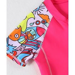 Pine Kids Half Sleeves Legged Swimsuit Animal Print - Fuschia