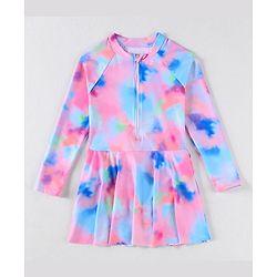 Pine Kids Full Sleeves Frock Style Swimsuit Tie  & Dye Print - Multicolor